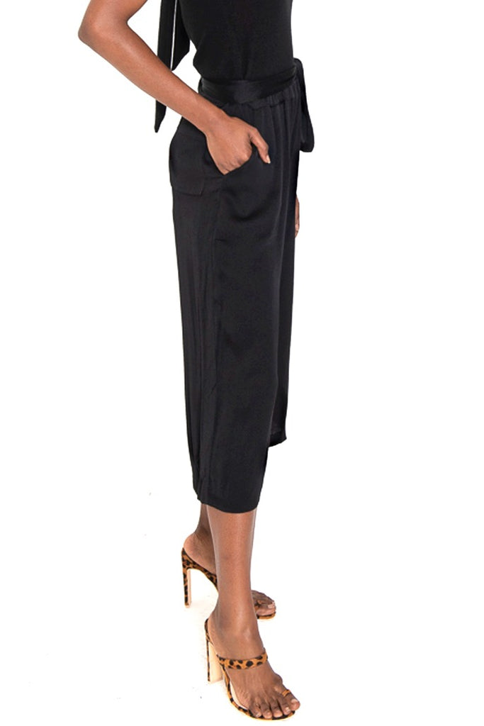 LAZZARO Cropped Black Palazzo Pant