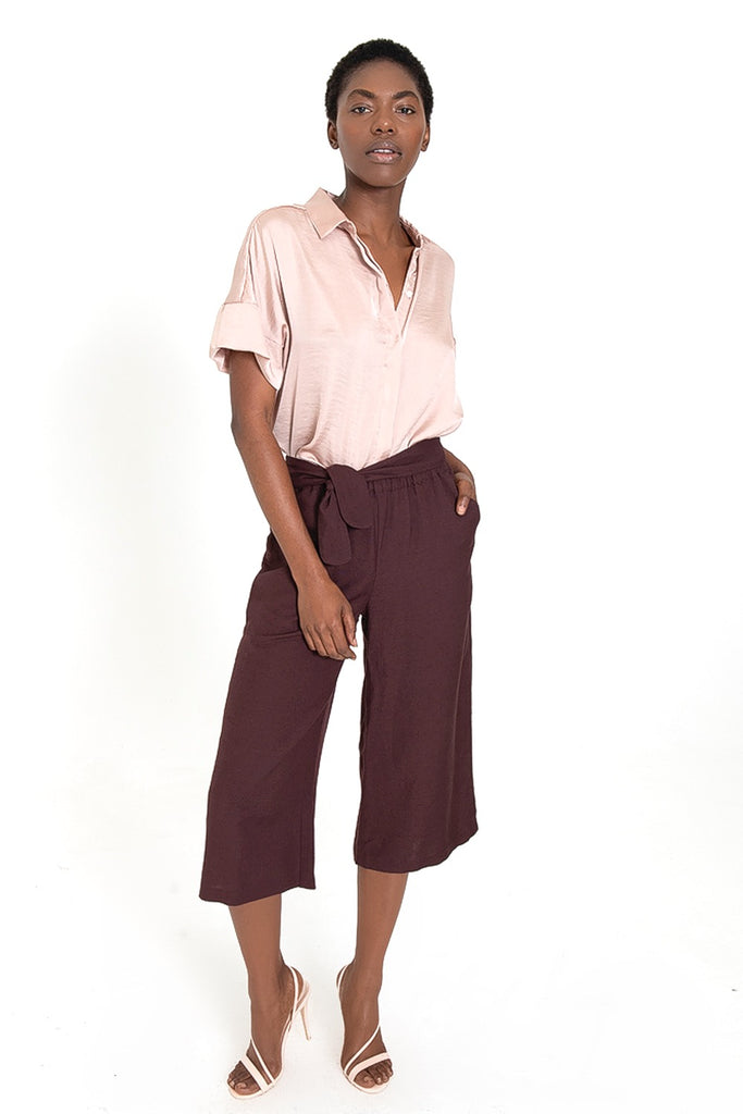 LAZZARO Cropped Black Palazzo Pant