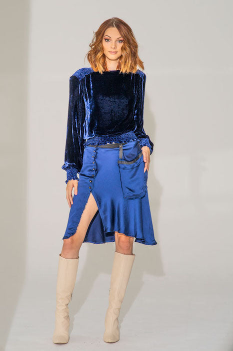 Woman's cobalt silk velvet top