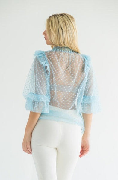 ZW COLLECTION CREASED POLKA DOT BLOUSE - blue