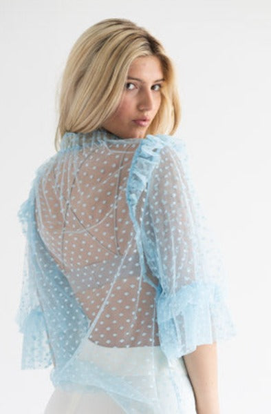 baby blue polka dot top