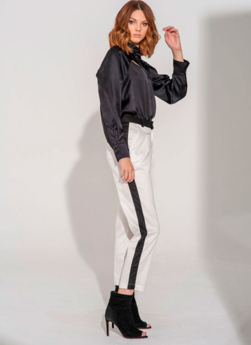 Woman's white twill tuxedo pant